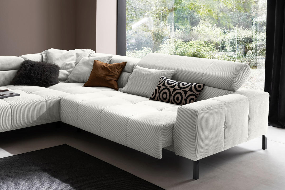 ECKSOFA in Cord Weiss  - Weiss/Schwarz, Konventionell, Textil/Metall (219/311cm) - Hom`in