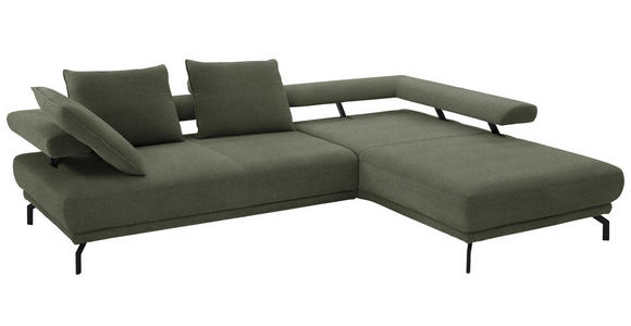 ECKSOFA Fino in Chenille Olivgrün  305/224 cm  - Schwarz/Olivgrün, Design, Textil/Metall (305/224cm) - Dieter Knoll