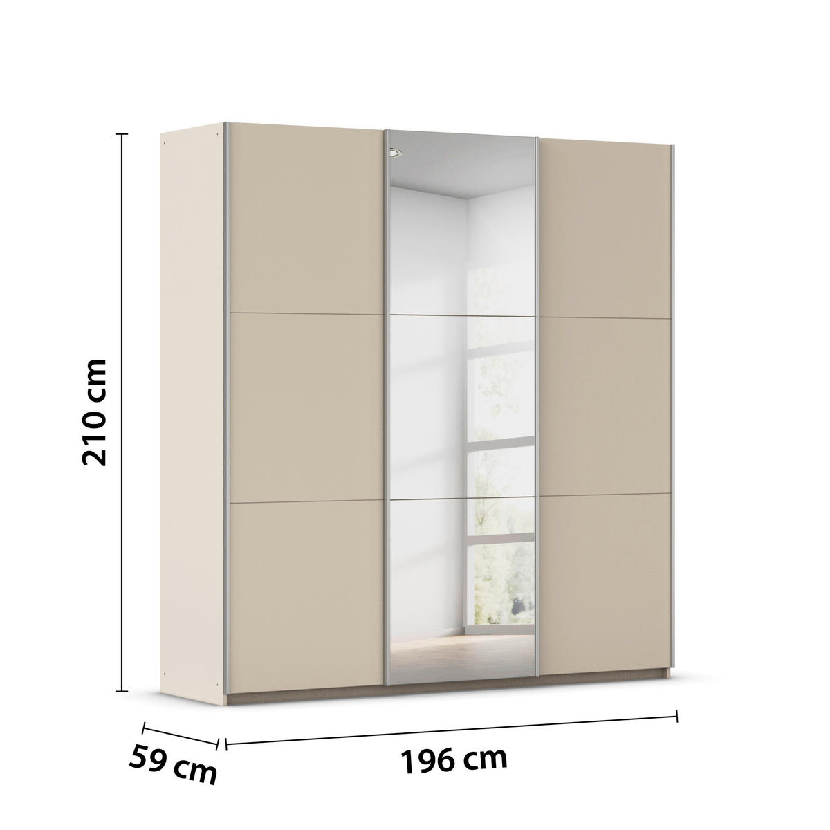 GARDEROB MED SKJUTDÖRRAR 196/210/59 cm,  i champagne, 3 dörrar  - champagne, Trend, metall/trämaterial (196/210/59cm) - Rauch Möbel