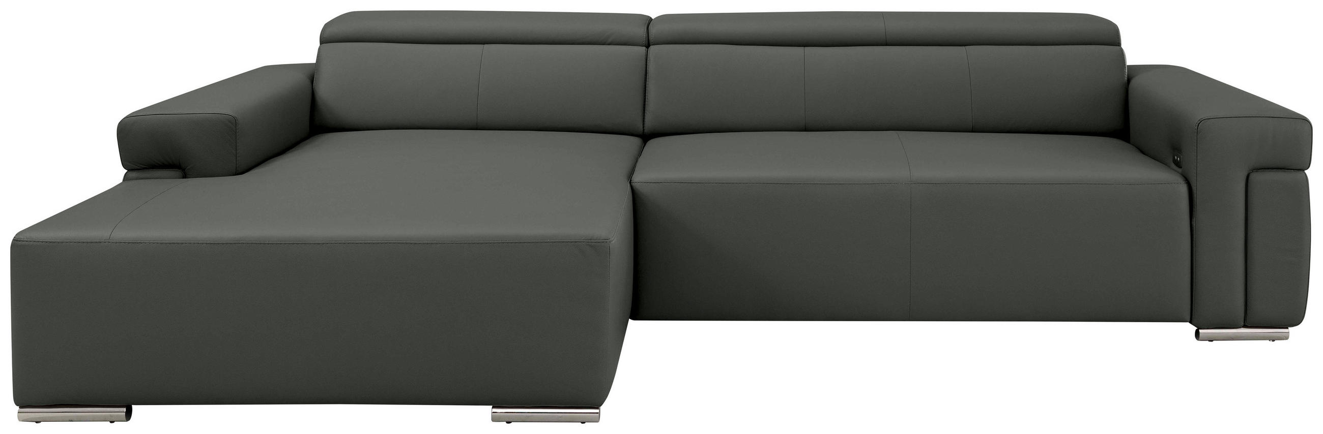 Ecksofa inkl. Funktion DUA Anthrazit Echtleder  - Chromfarben/Anthrazit, Design, Leder/Metall (170/293cm) - Novel