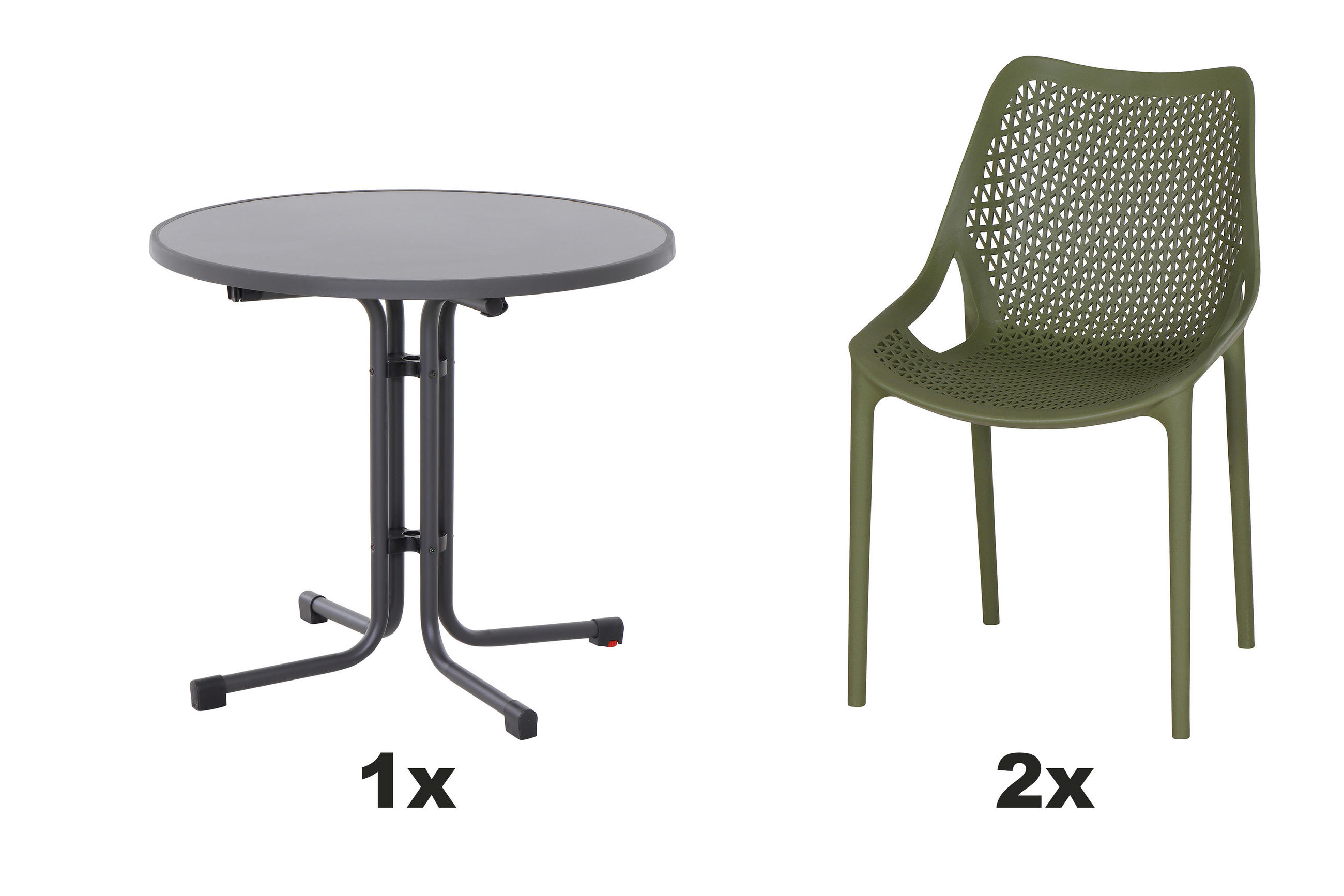 GARTENGARNITUR 3-teilig Stahl  - Anthrazit/Olivgrün, Basics, Kunststoff/Metall (80/81/80cm) - Siena Garden