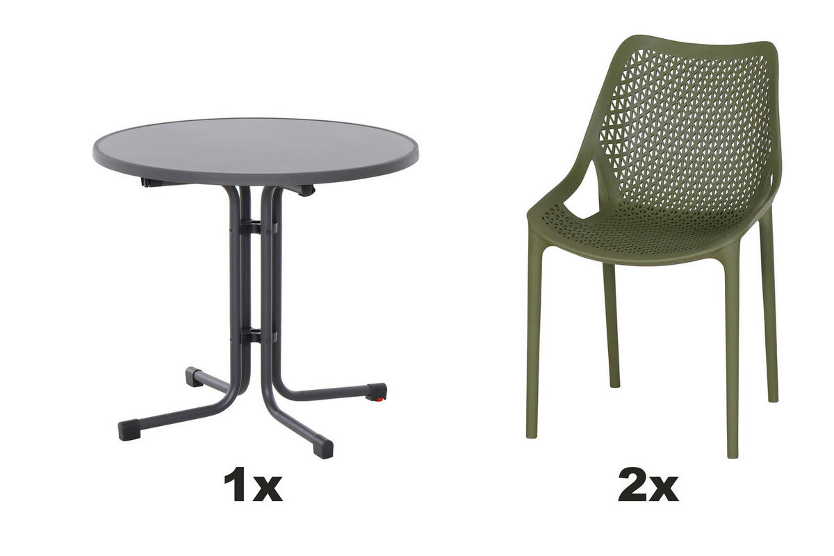 GARTENGARNITUR 3-teilig  - Anthrazit/Olivgrün, Basics, Holzwerkstoff/Kunststoff (80/81/80cm) - Siena Garden