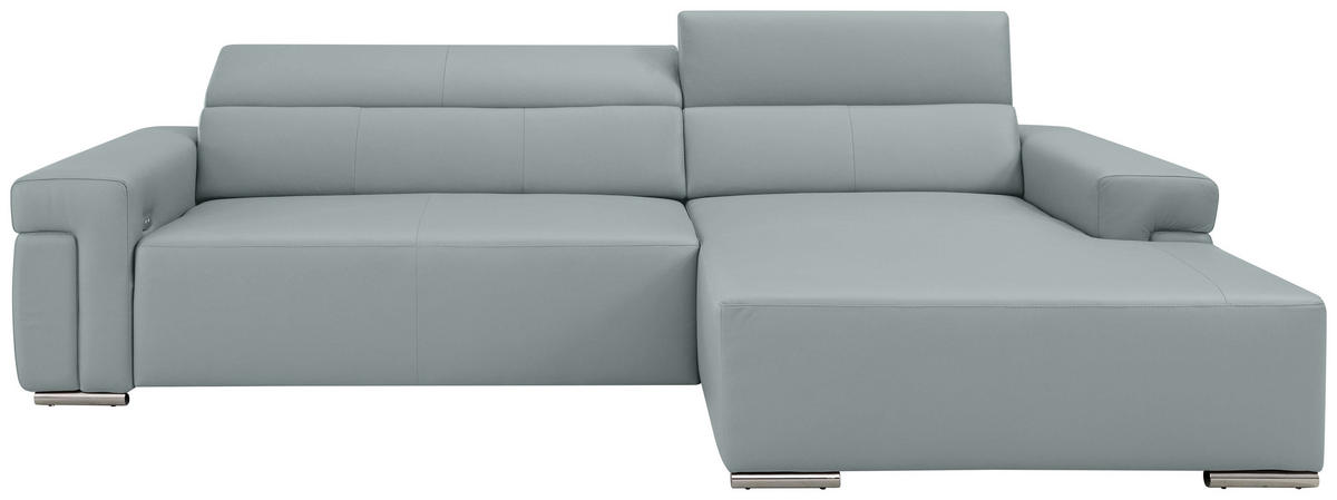 Ecksofa inkl. Funktion DUA Hellgrau Echtleder  - Chromfarben/Hellgrau, Design, Leder/Metall (293/170cm) - Novel
