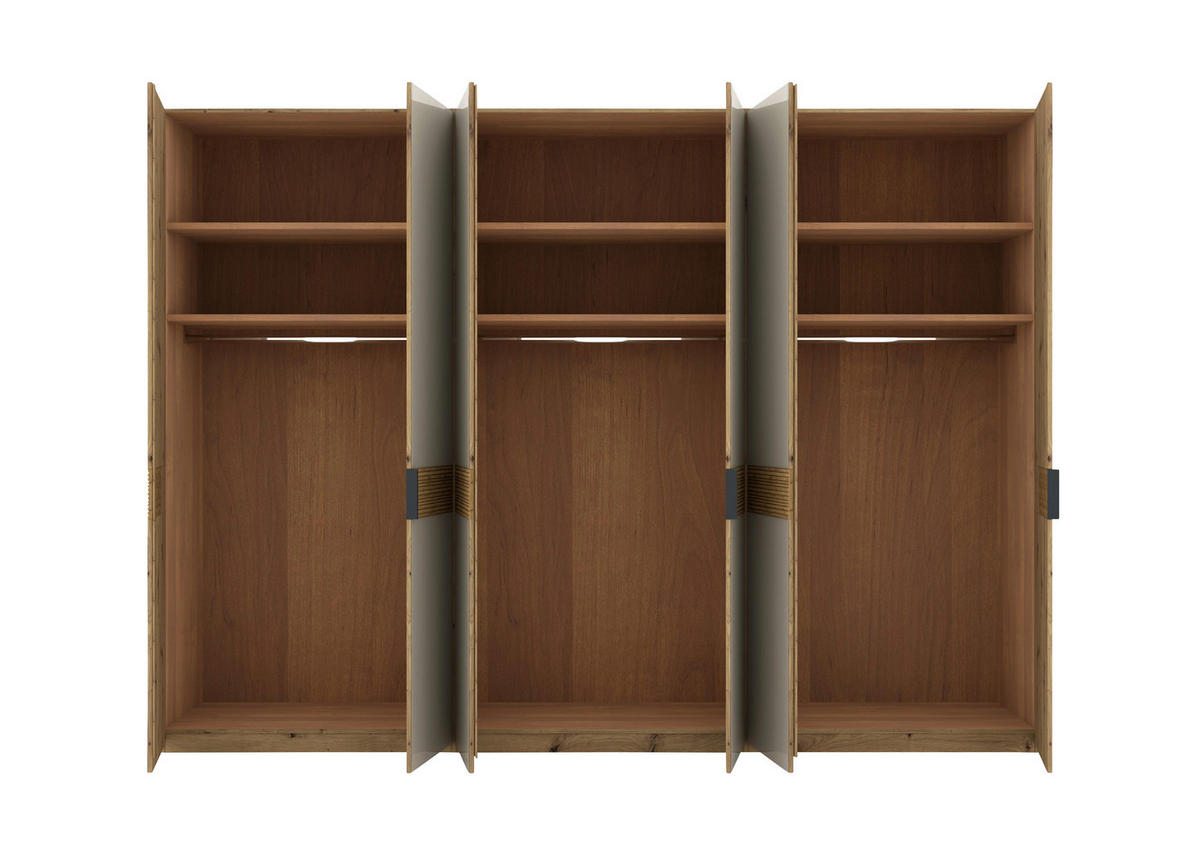 DREHTÜRENSCHRANK 300/216/58 cm,  in Champagner, Eiche Bianco, 6 Tür(en)  - Schieferfarben/Eiche Bianco, Design, Glas/Holz (300/216/58cm) - Musterring