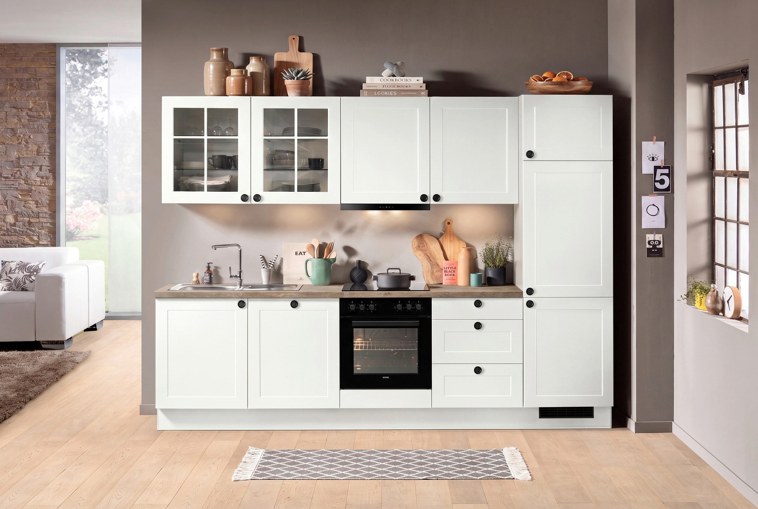 KÜCHENBLOCK IP4250 300 cm  in Braun, Weiß  - Schwarz/Weiß, Basics, Holzwerkstoff/Metall (300cm) - Impuls