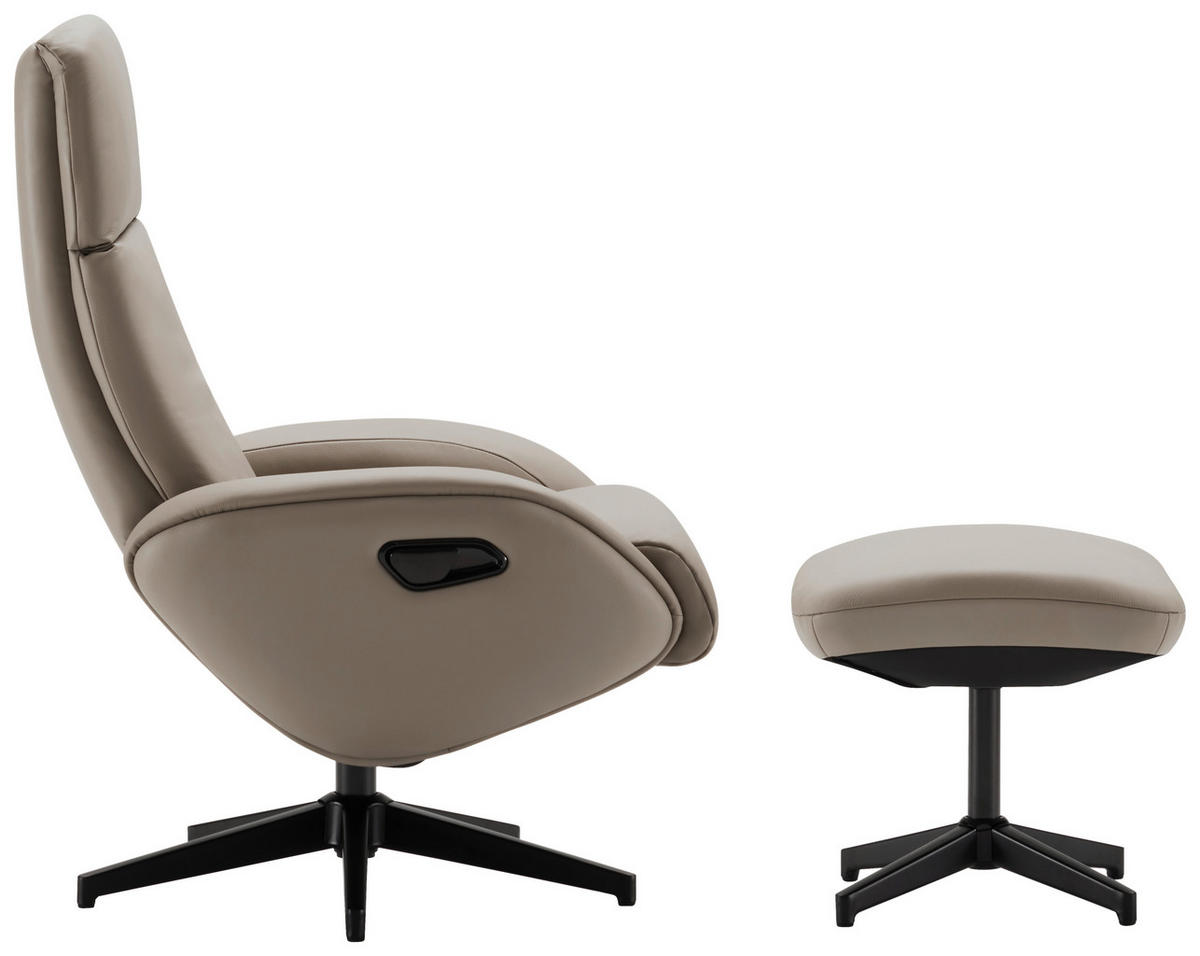 RELAXAČNÍ KŘESLO S TABURETEM, textil, kůže, šedohnědá - černá/šedohnědá, Design, kov/textil (77/107/75cm) - Livetastic