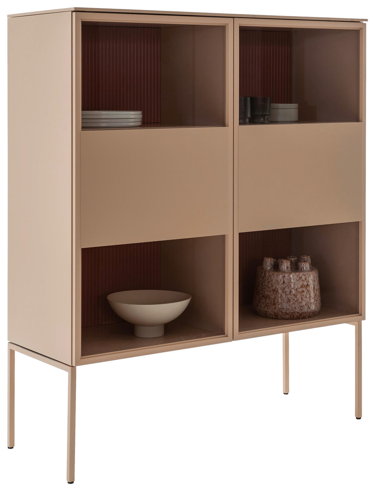HIGHBOARD Beere, Beige  120/145/45 cm  - Beere/Beige, Design, Glas/Holz (120/145/45cm) - Schöner Wohnen