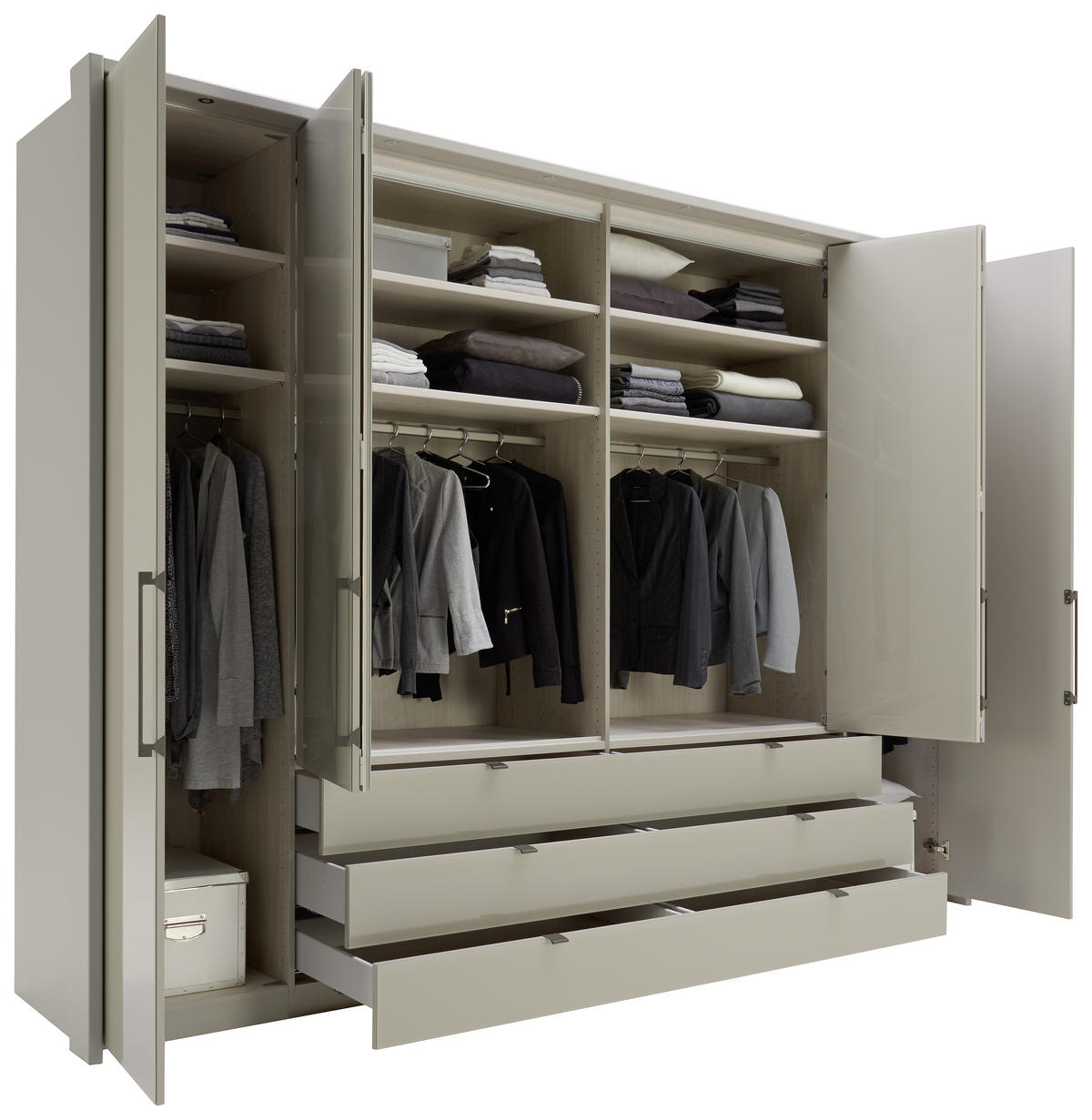 KLEIDERSCHRANK in Grau  - Schieferfarben/Grau, Design, Glas/Holzwerkstoff (300/216/58cm) - Novel