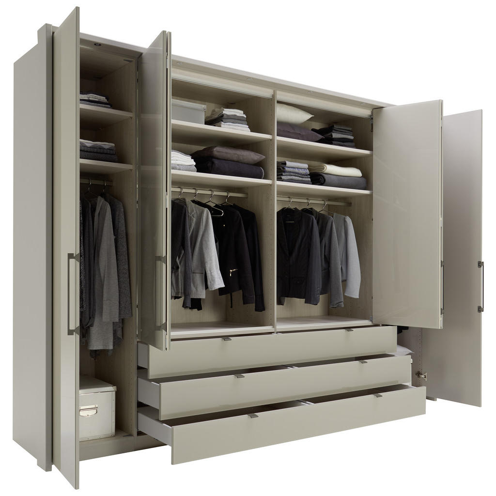 Thumbnail - Novel Kleiderschrank, Grau, Metall, 8 Fächer, 3 Schubladen, 300x216x58 cm, in verschiedenen Holzdekoren erhältlich, Größ...