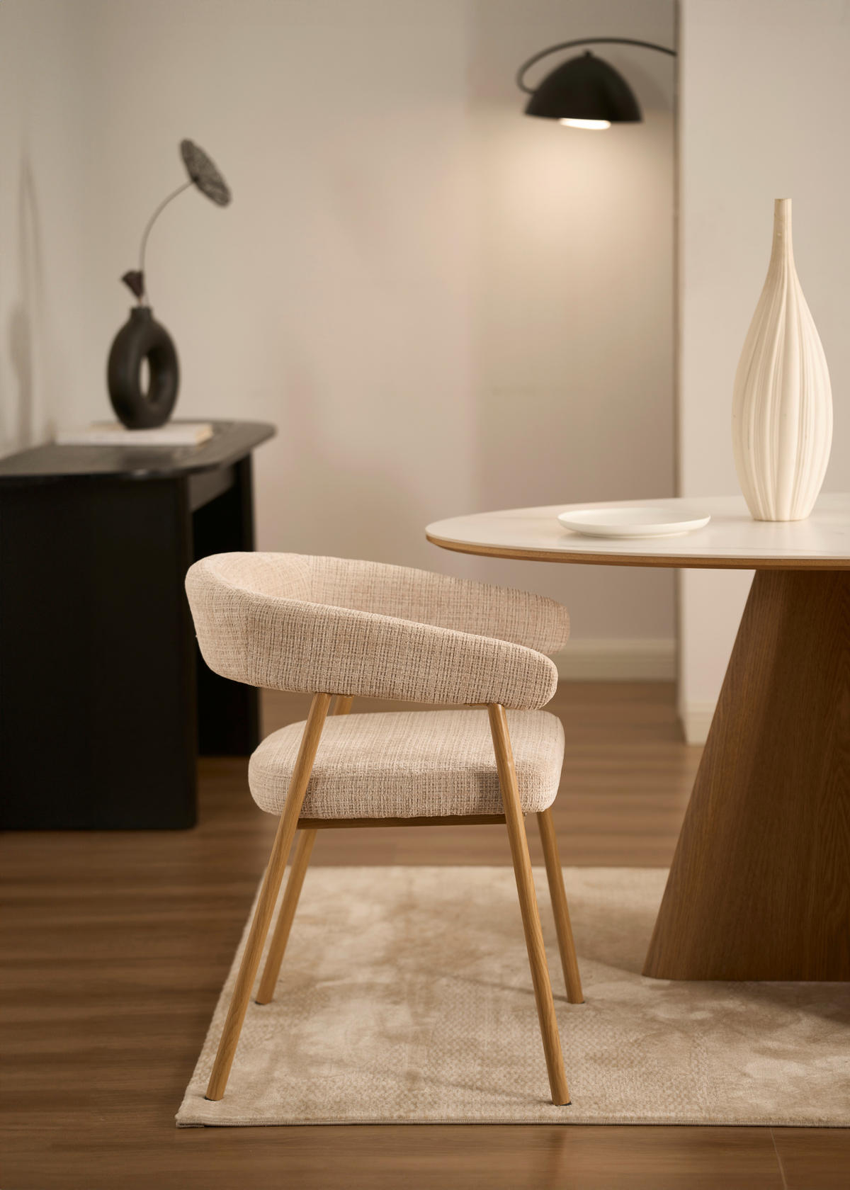 ARMLEHNSTUHL   Chenille  Eichefarben, Beige  - Eichefarben/Beige, MODERN, Holz/Textil (56cm) - Livetastic
