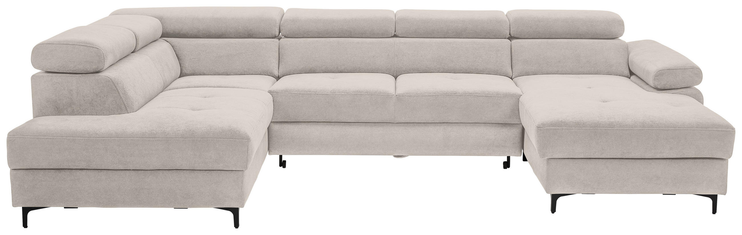 WOHNLANDSCHAFT inkl. Funktion Hellgrau Flachgewebe  - Hellgrau/Schwarz, MODERN, Textil/Metall (206/333/180cm) - Stylife