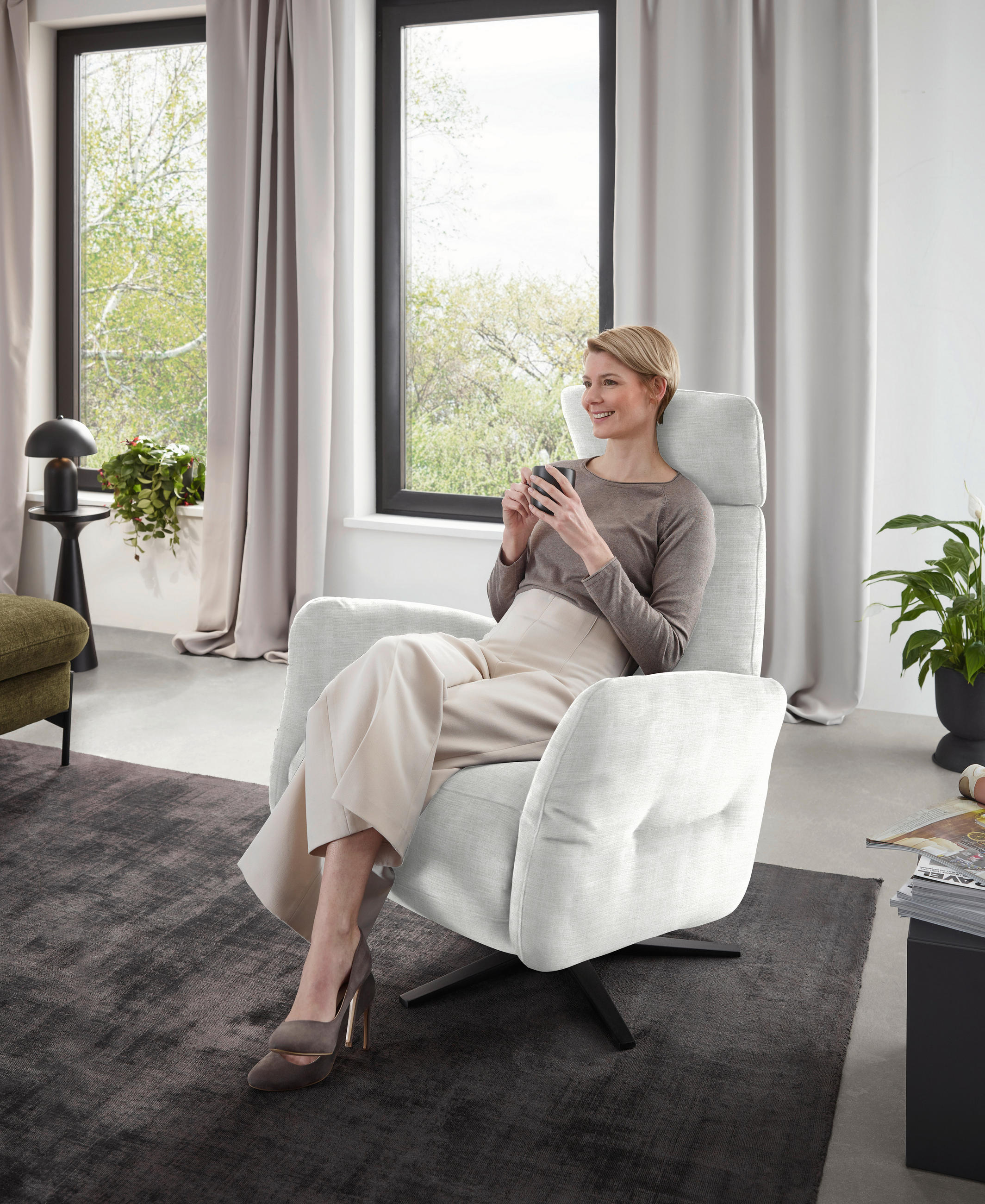 RELAXSESSEL in Textil Ecru  - Ecru/Schwarz, Design, Textil/Metall (78/113/90cm) - Dieter Knoll