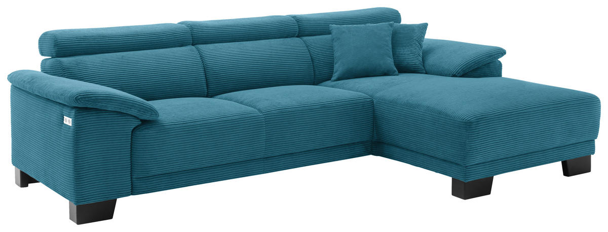 ECKSOFA in Cord Petrol  - Petrol/Schwarz, Design, Holz/Textil (270/174cm) - Pure Home Lifestyle