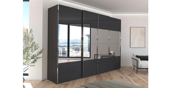SCHWEBETÜRENSCHRANK  in Graphitfarben, Schwarz  - Chromfarben/Graphitfarben, Design, Glas/Holzwerkstoff (316/235/68cm) - Novel