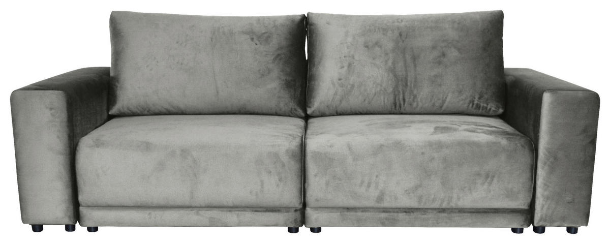 BIGSOFA in Velours Grau  - Schwarz/Grau, Design, Kunststoff/Textil (256/88/120cm) - home24