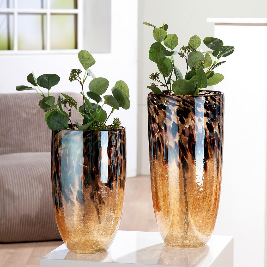 Thumbnail - Xxxl Vase Tiger, Schwarz, Hellbraun, Glas, oval, 18x36.5x18 cm, auch für frische Blumen geeignet, Dekoration, Vasen, Gla...