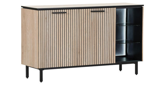 SIDEBOARD Schwarz, Eichefarben Beleuchtung, Einlegeböden  - Eichefarben/Schwarz, Trend, Holzwerkstoff/Metall (135/80/42cm) - Carryhome