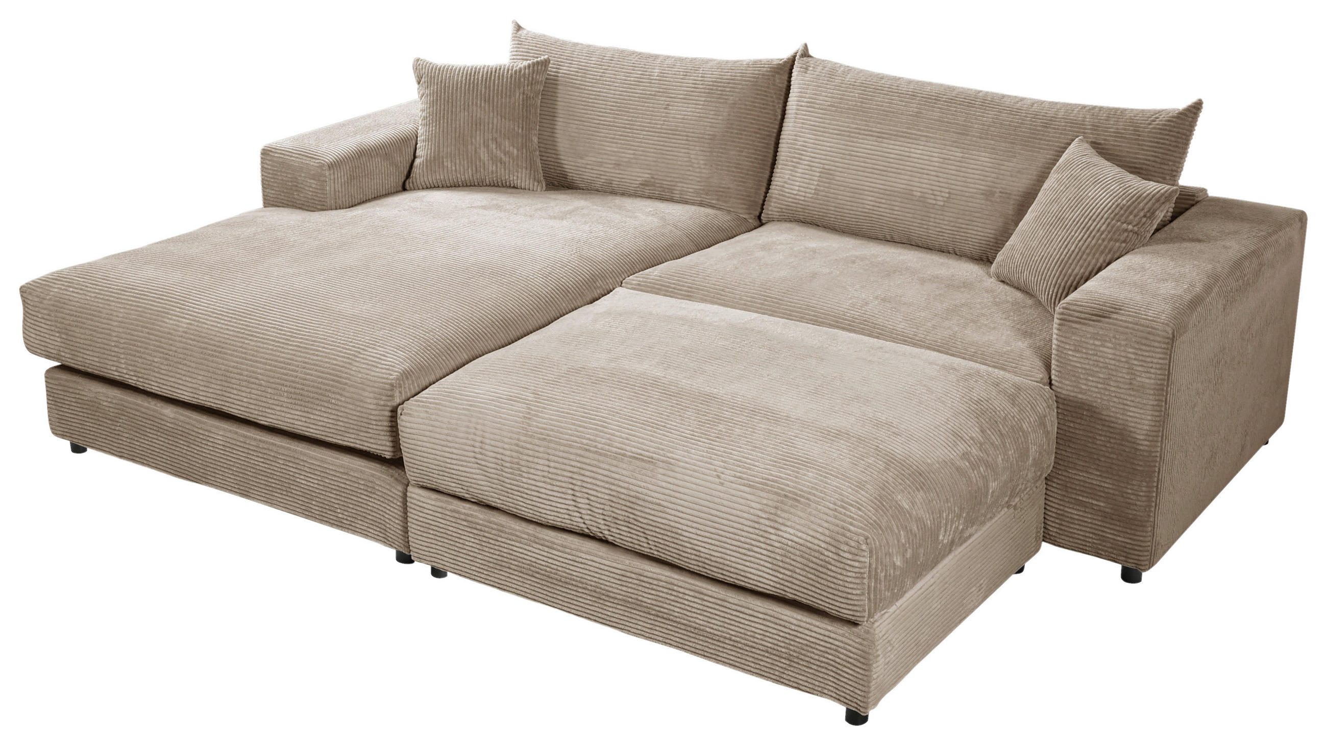 ECKSOFA FUNNY S Hellbraun Cord, Velours  - Hellbraun/Schwarz, Basics, Kunststoff/Textil (180/265cm) - Livetastic