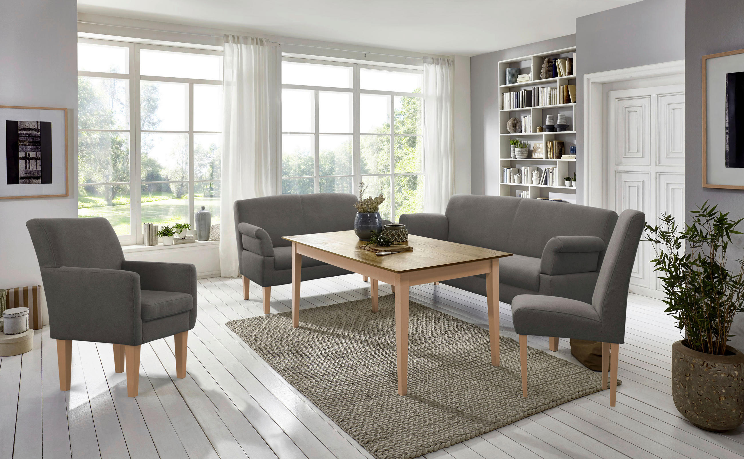 STUHL Flachgewebe Anthrazit  - Anthrazit/Naturfarben, KONVENTIONELL, Holz/Textil (48/103/62cm) - Sit & More