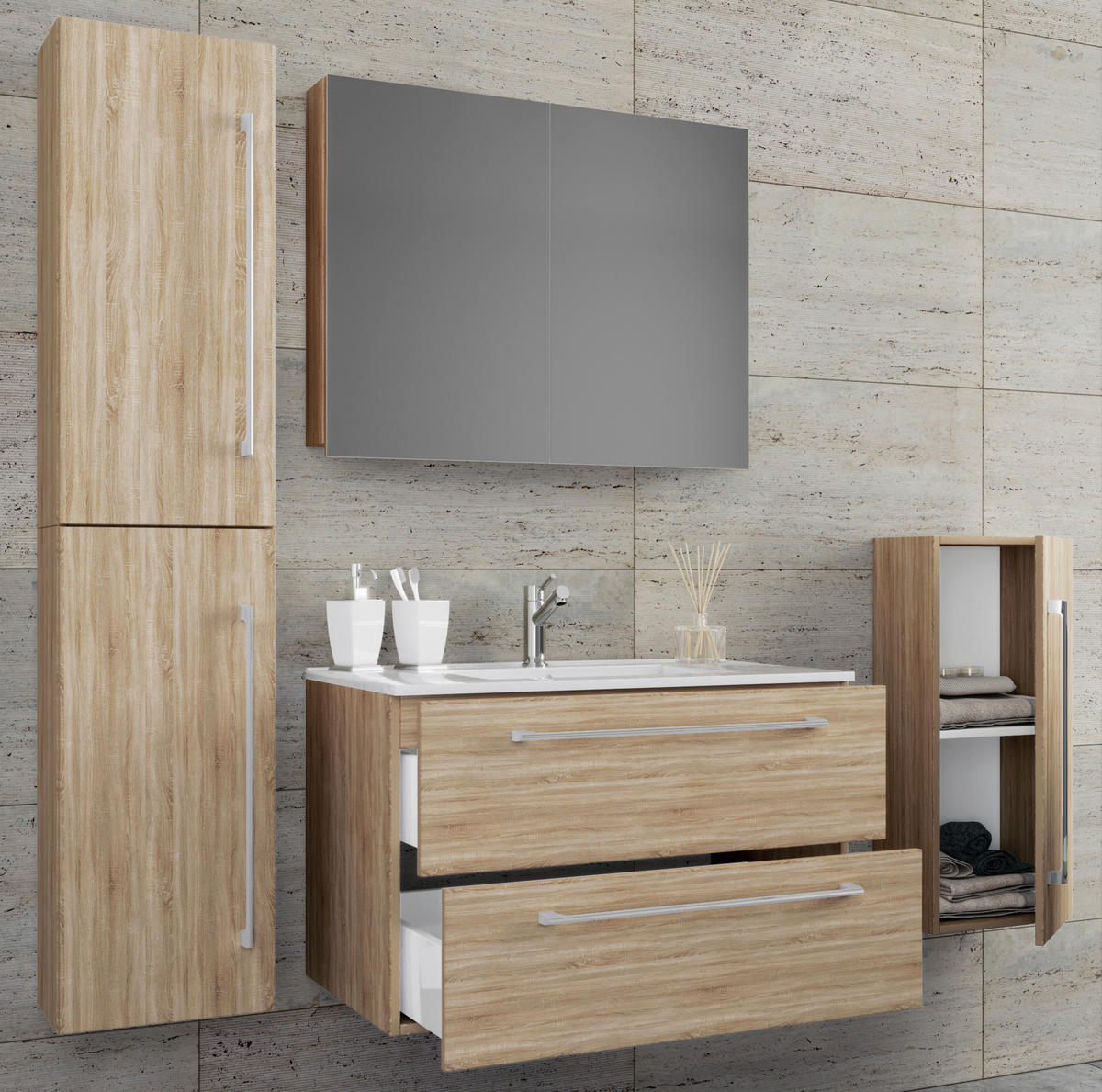 BADEZIMMER  in 127 cm  - Weiß/Grau, MODERN, Keramik/Holzwerkstoff (127cm) - MID.YOU