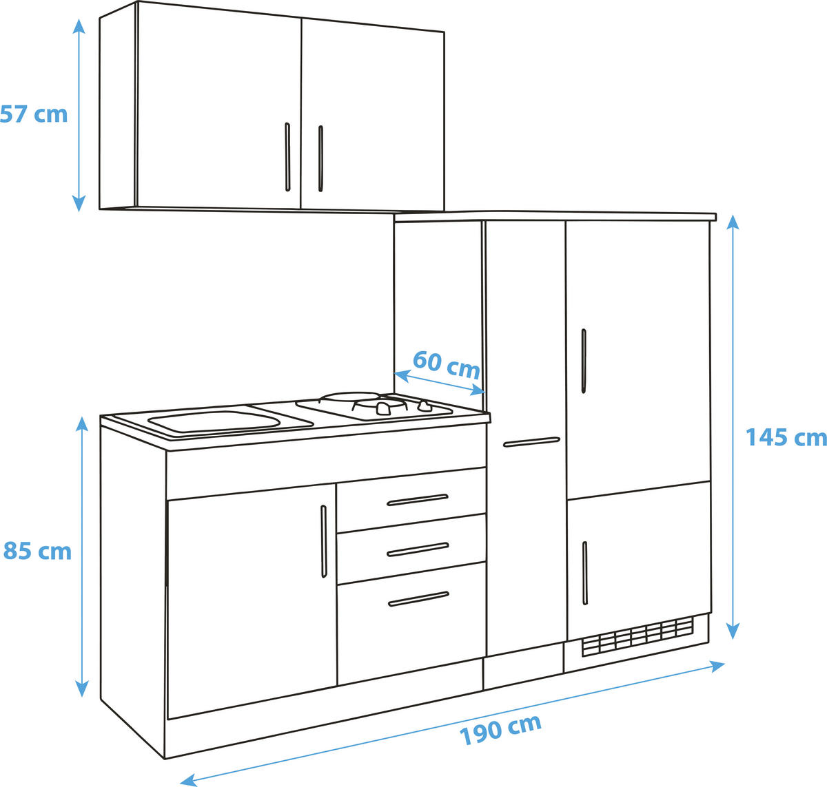 KÜCHENBLOCK 190 cm   in Weiß  - Chromfarben/Graphitfarben, MODERN, Holzwerkstoff/Metall (190cm) - Held