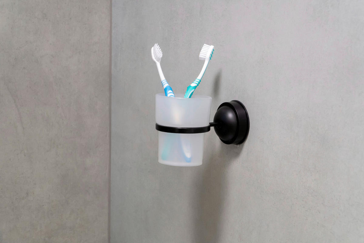 Pahar Pentru Periuțe De Dinți metal, plastic  - negru/transparent, Basics, plastic/metal (8/12,7/9,5cm) - Sadena