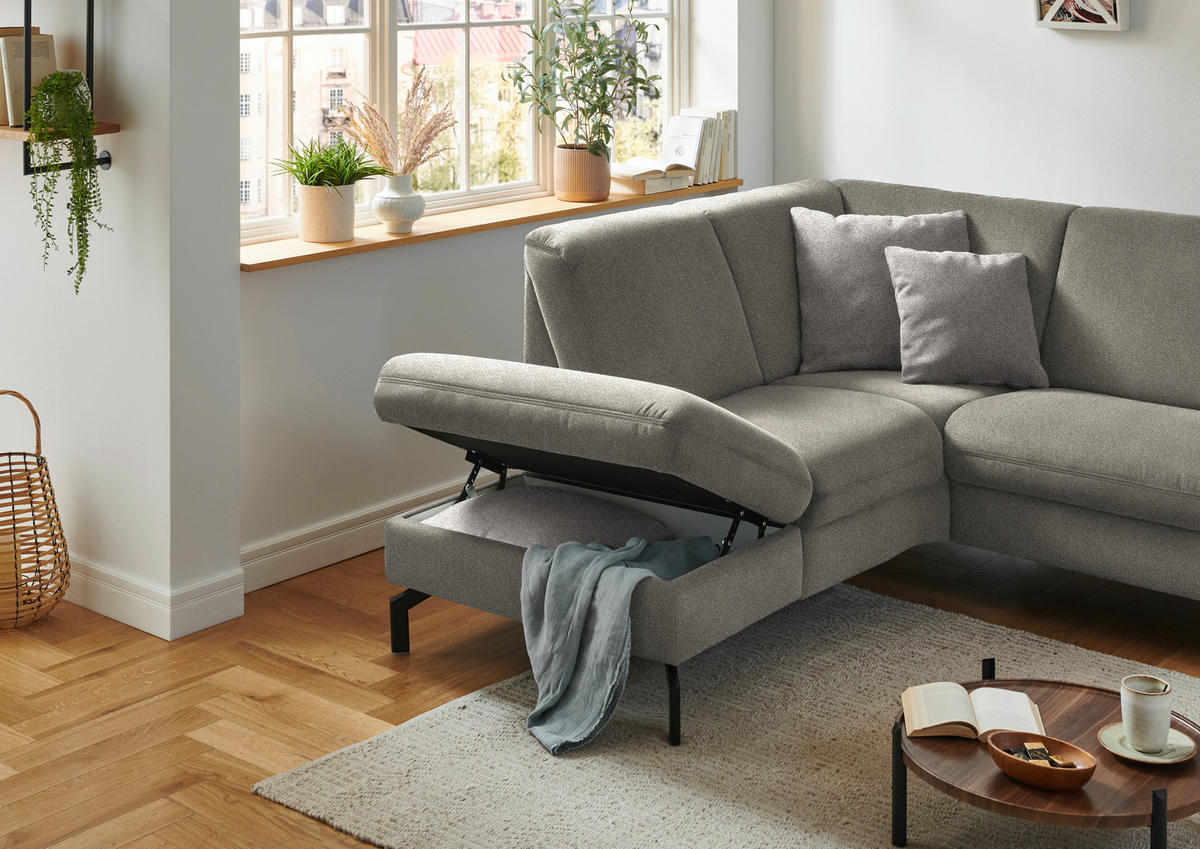 ECKSOFA in Flachgewebe Schilfgrün  - Schilfgrün/Schwarz, Konventionell, Textil/Metall (190/241cm) - Beldomo Comfort