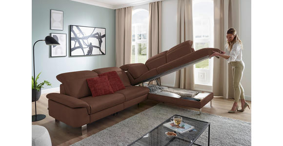 ECKSOFA in Echtleder Braun  - Edelstahlfarben/Braun, Design, Leder/Metall (309/233cm) - Dieter Knoll