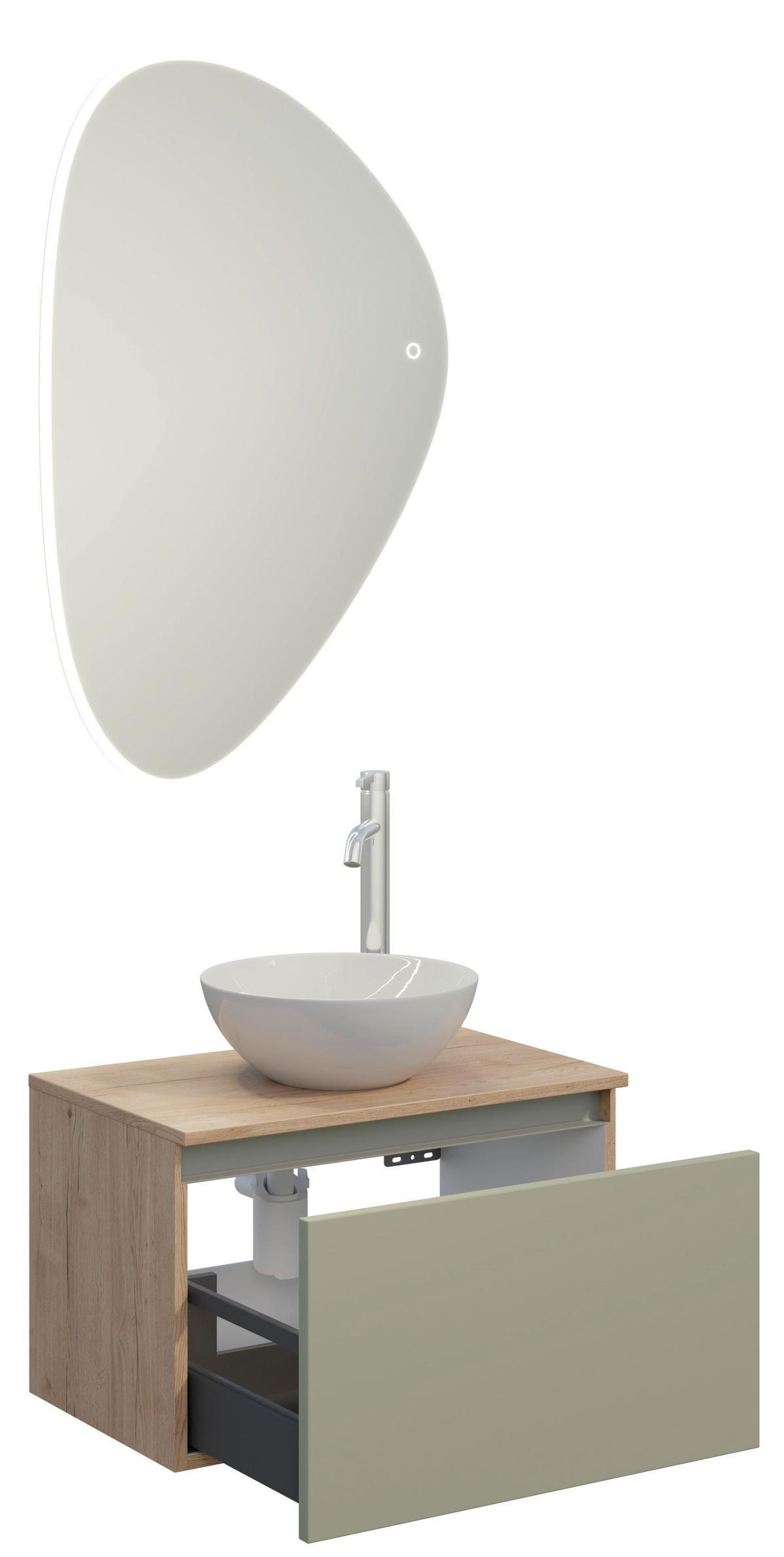 BADEZIMMER 3-teilig  in 60,3 cm  - Edelstahlfarben/Eichefarben, MODERN, Keramik/Holzwerkstoff (60,3cm) - Celina Home