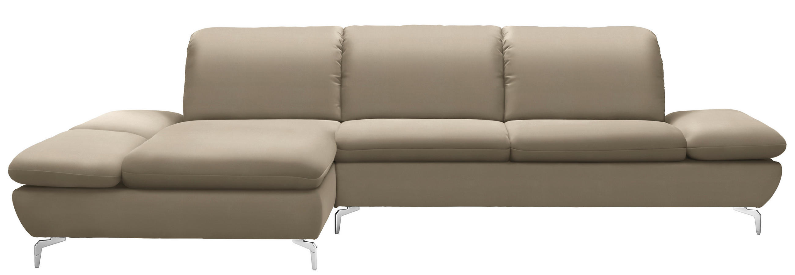 ECKSOFA in Echtleder Graubraun  - Graubraun/Silberfarben, Design, Leder/Metall (200/315cm) - Chilliano