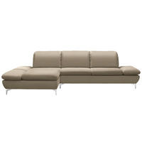 ECKSOFA in Echtleder Graubraun  - Graubraun/Silberfarben, Design, Leder/Metall (200/315cm) - Chilliano