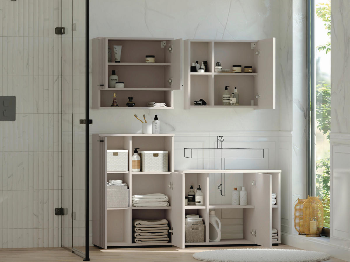 BADEZIMMER 4-teilig  in 155 cm  - Kaschmir/Schwarz, Trend, Glas/Holzwerkstoff (155cm) - Respekta