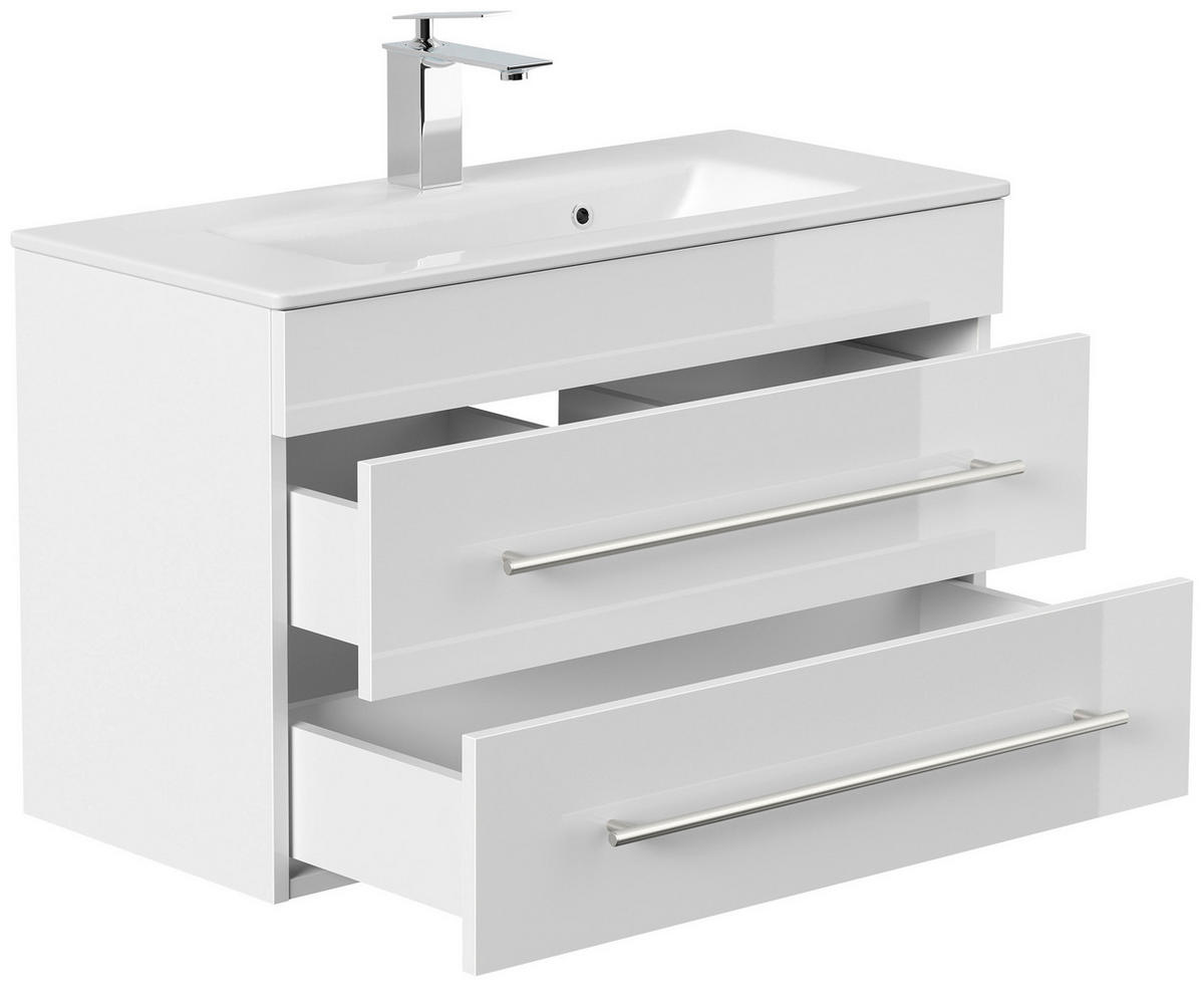 BADEZIMMER  in 80,4 cm  - Weiß Hochglanz/Silberfarben, MODERN, Keramik/Holzwerkstoff (80,4cm) - MID.YOU