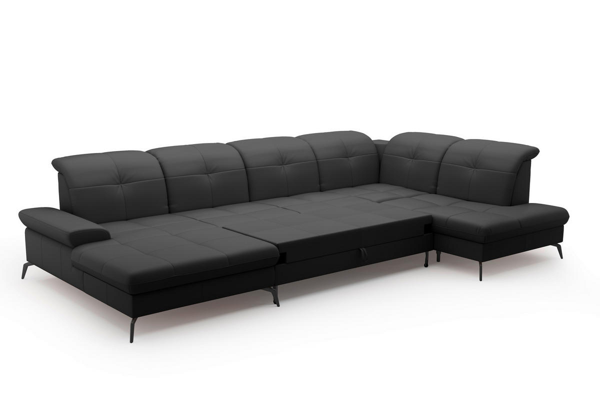 WOHNLANDSCHAFT in Echtleder Schwarz  - Schwarz, Konventionell, Leder/Metall (185/357/231cm) - Sit & More