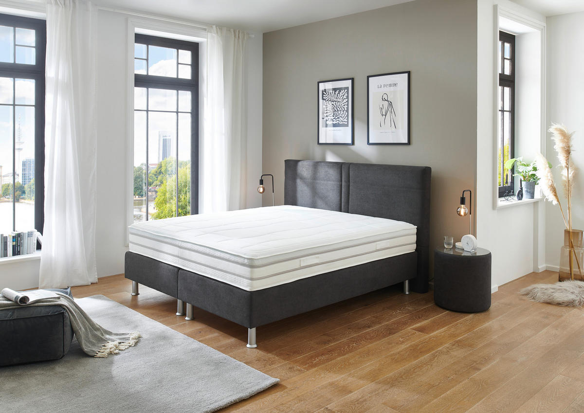 BOXSPRINGBETT 200/200 cm  in Anthrazit  - Anthrazit/Alufarben, Design, Kunststoff/Textil (200/200cm) - Beldomo - Sleep