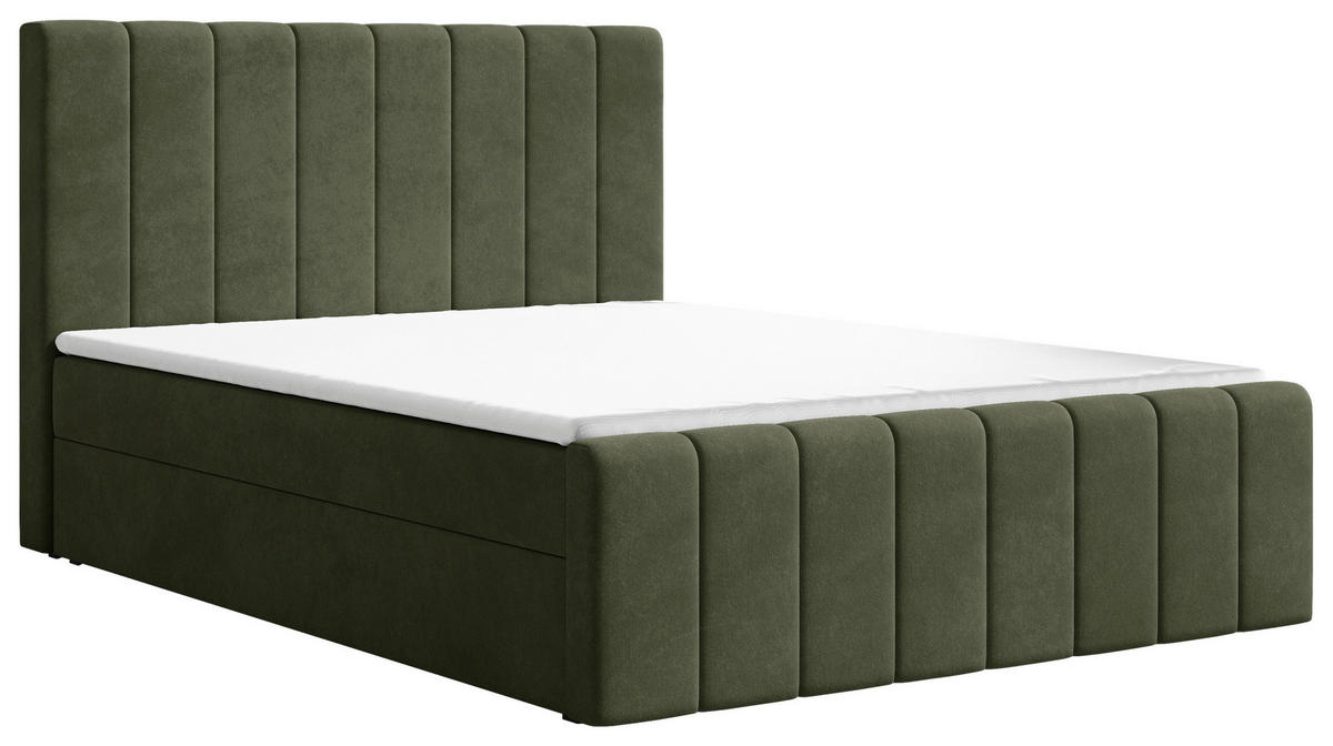 BOXBETT 160/200 cm,  in Olivgrün, Bettkasten, Topper, H2 + H3 = mittel + fest  - Schwarz/Olivgrün, MODERN, Holz/Kunststoff (160/200cm) - Livetastic