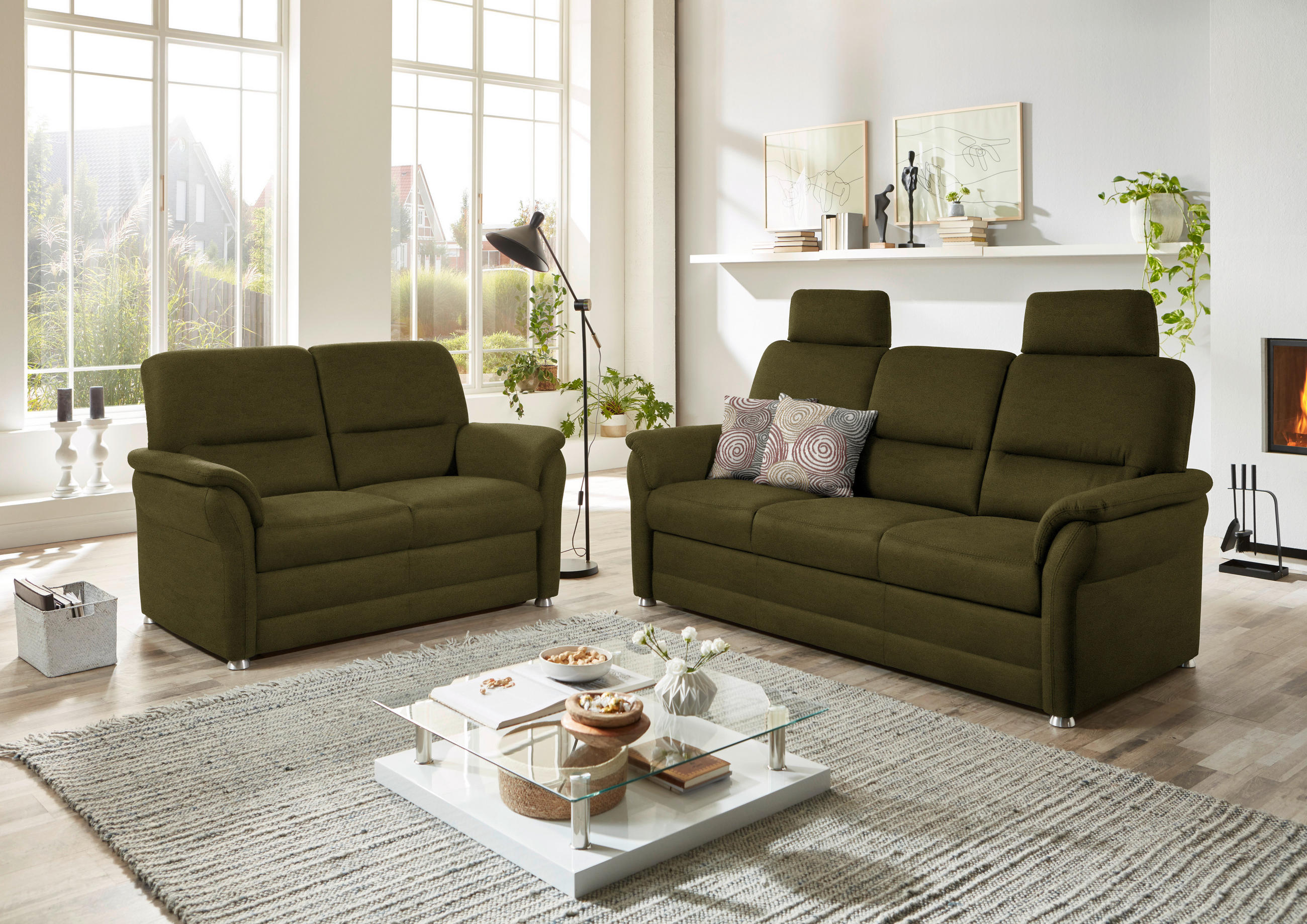 SITZGARNITUR Mikrofaser Dunkelgrün  - Dunkelgrün/Alufarben, KONVENTIONELL, Textil/Metall (192/96/89cm) - Beldomo Comfort
