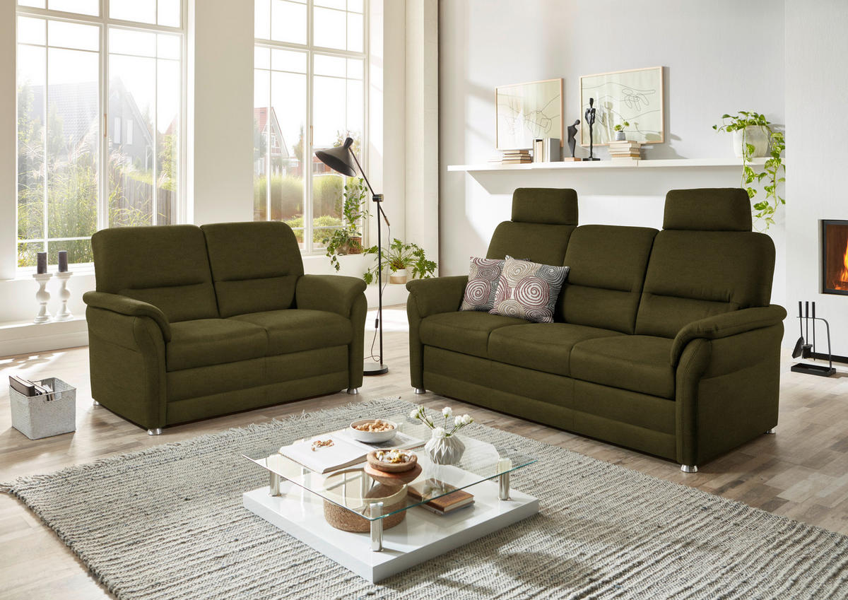 SITZGARNITUR in Mikrofaser Dunkelgrün  - Dunkelgrün/Alufarben, Konventionell, Textil/Metall (192/96/89cm) - Beldomo Comfort
