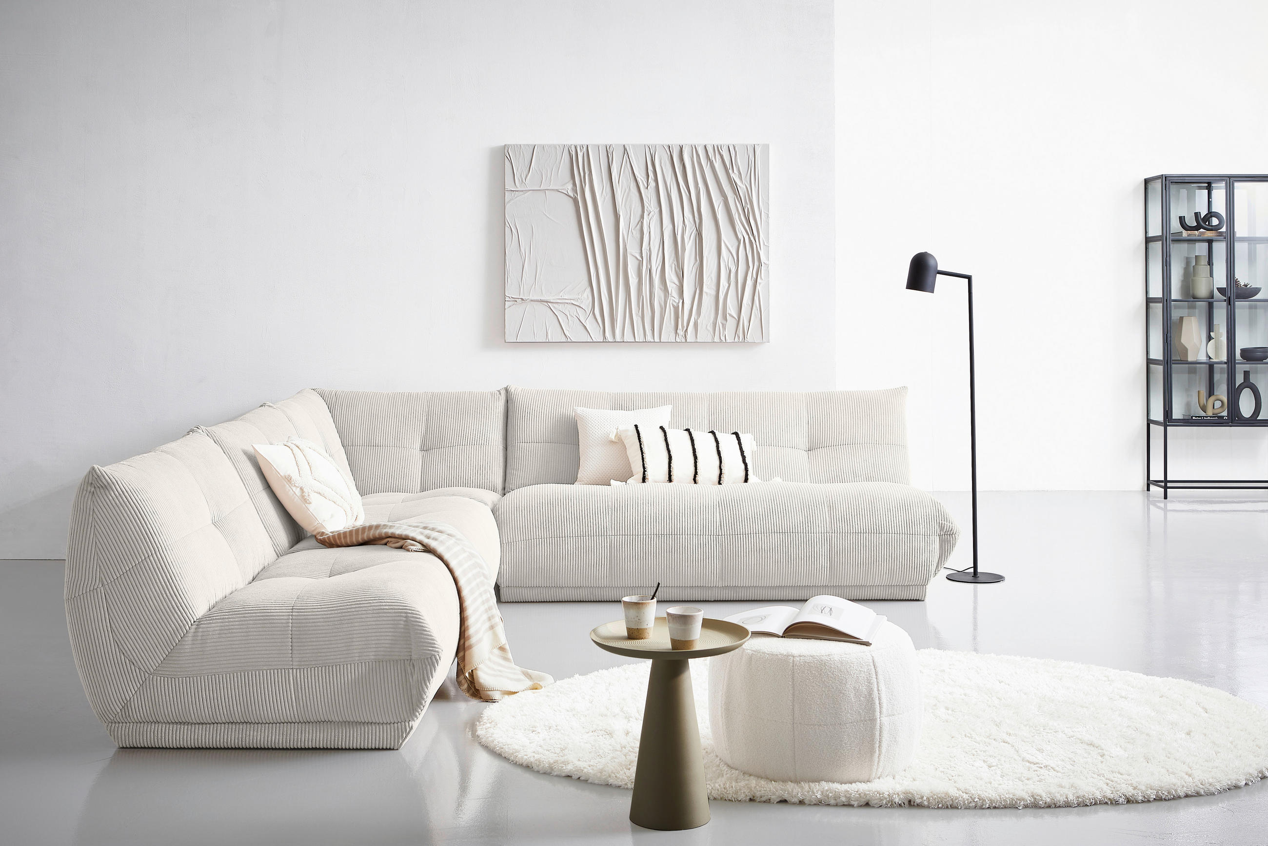 ECKSOFA in Cord Weiss  - Weiss, Trend, Textil (315/285cm) - Livetastic