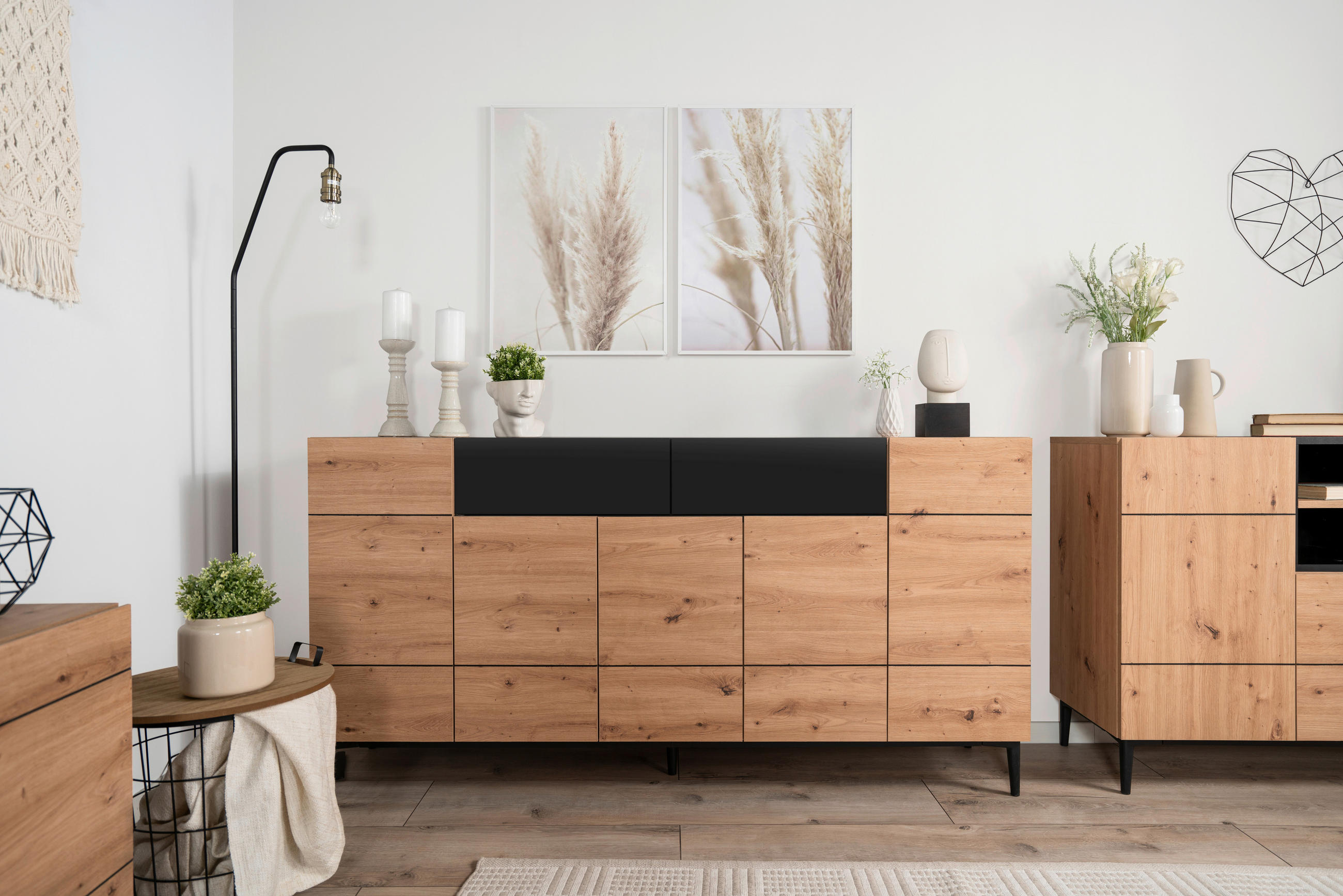 SIDEBOARD 180/90/42 cm  in Schwarz, Eichefarben  - Eichefarben/Schwarz, Konventionell, Holzwerkstoff/Kunststoff (180/90/42cm) - MID.YOU