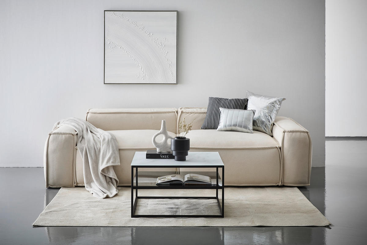 COUCHTISCH in Metall, Glas 75/75/43 cm  - Schwarz/Weiß, Design, Glas/Metall (75/75/43cm) - Livetastic