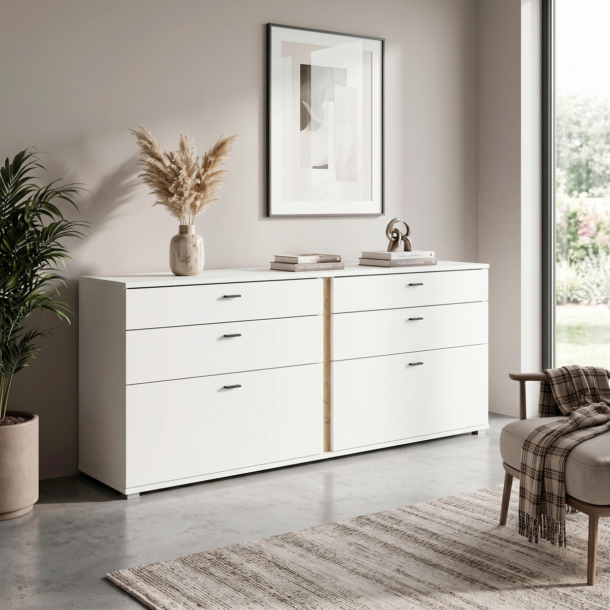 SIDEBOARD  200/86/42 cm 4 Schublade(n)  - Silberfarben/Eiche Wotan, Design, Holzwerkstoff/Kunststoff (200/86/42cm) - MID.YOU