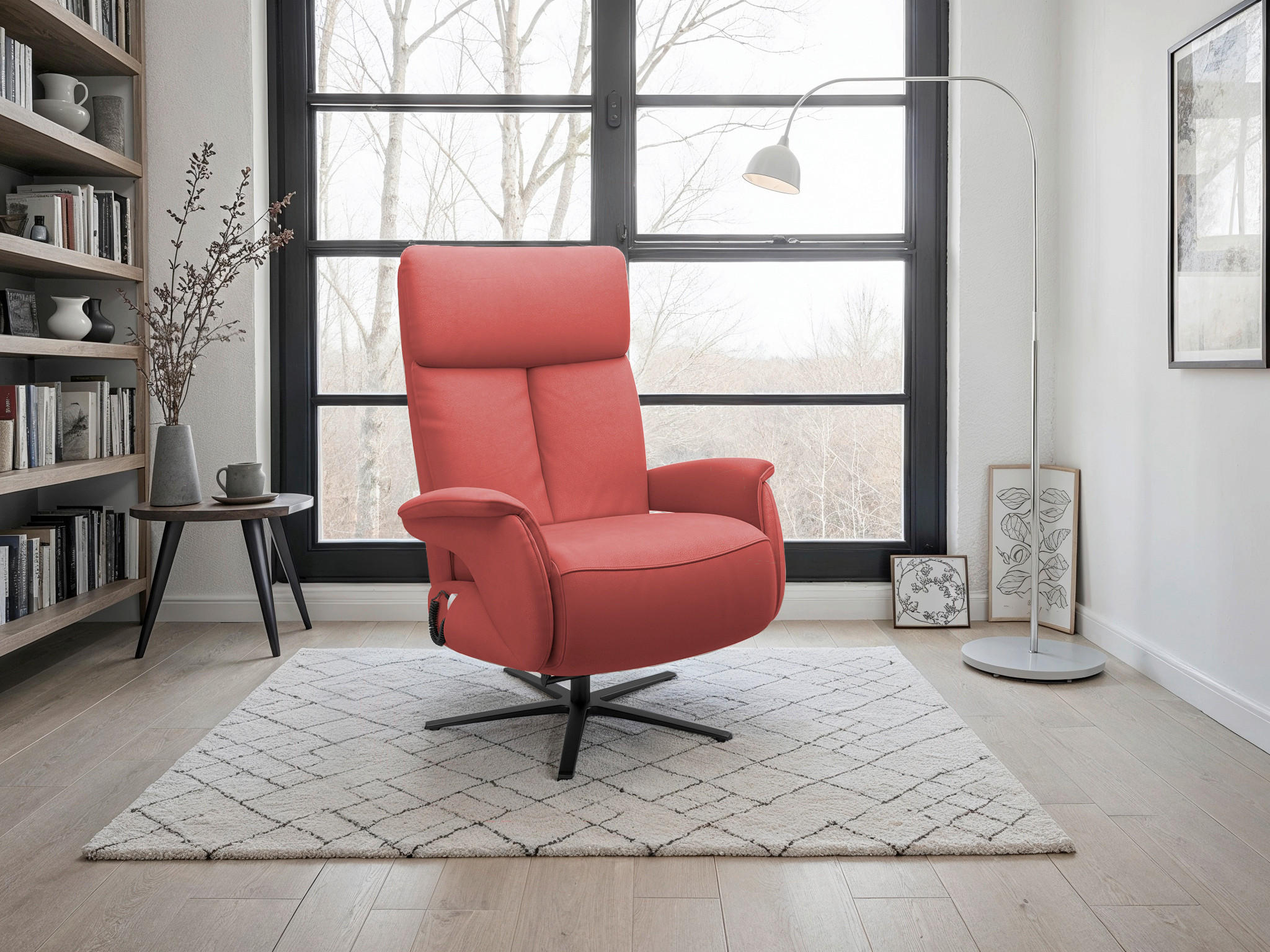 RELAXSESSEL TV TRIPLE SEVEN XTRA LARGE S1 Echtleder Kopfteilverstellung, Aufstehhilfe, Fußteilverstellung, Rücken echt    - Rot/Schwarz, Basics, Leder/Metall (86/111/86cm) - Sit & More