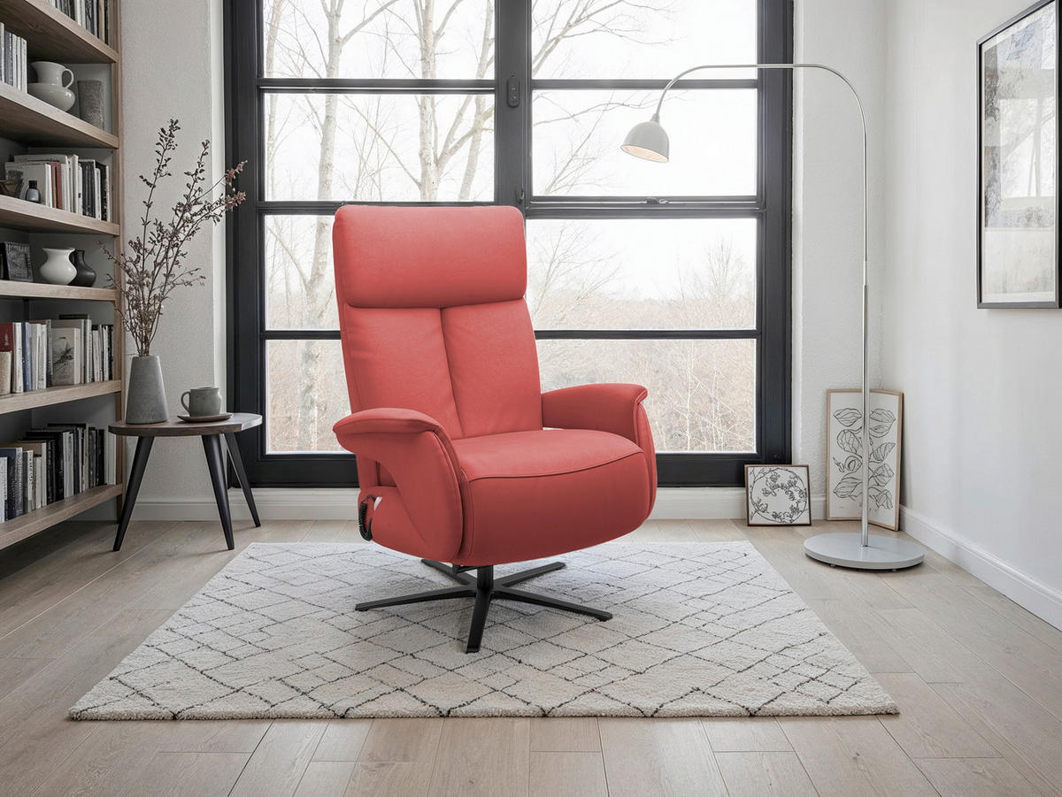 RELAXSESSEL TV TRIPLE SEVEN XTRA LARGE S1 Echtleder Kopfteilverstellung, Aufstehhilfe, Fußteilverstellung, Rücken echt    - Rot/Schwarz, Basics, Leder/Metall (86/111/86cm) - Sit & More