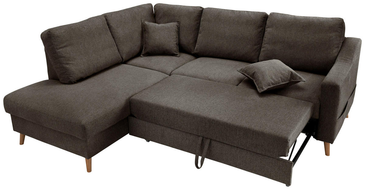 ECKSOFA in Struktur Braun  200/230 cm  - Naturfarben/Braun, KONVENTIONELL, Holz/Textil (200/230cm) - P & B