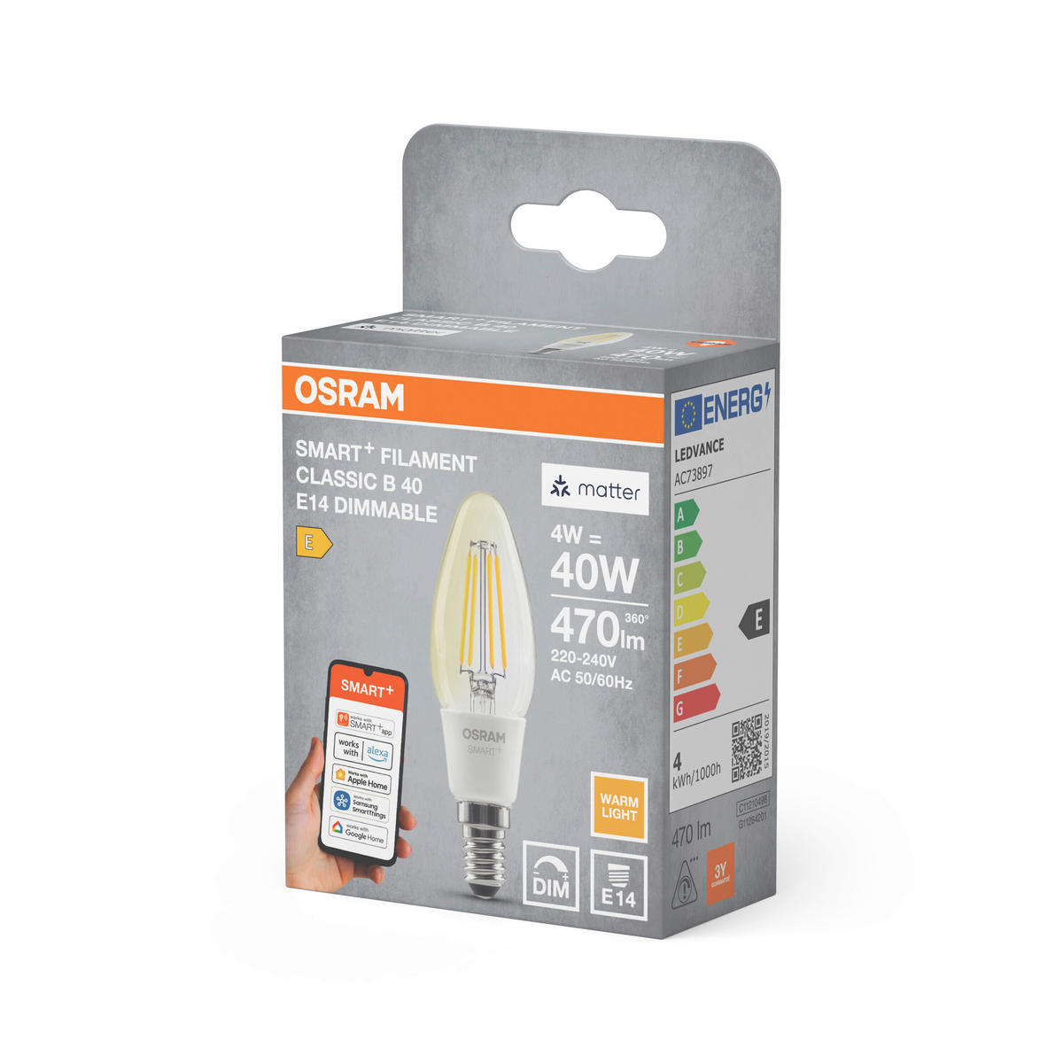 LED-FILAMENT-LEUCHTMITTEL   E14 4 W 470 lm  - Transparent, Basics, Glas (3,5/11,5cm) - Osram