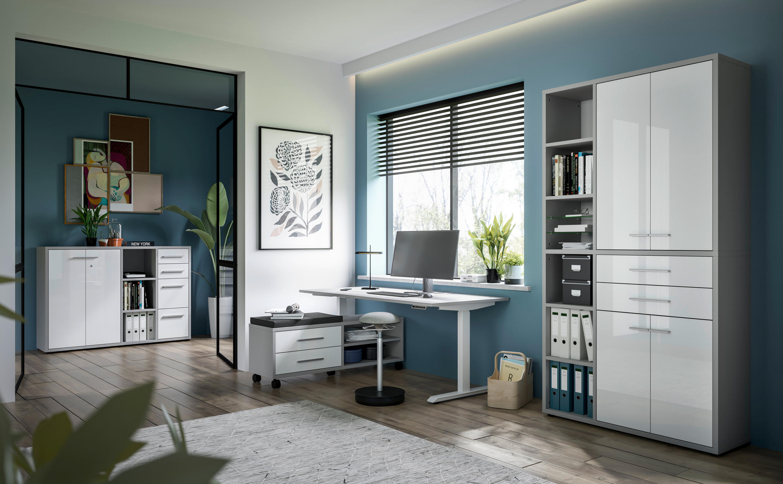 SIDEBOARD Texas  in 154,9/110/40 cm  - Hellgrau/Alufarben, MODERN, Glas/Holzwerkstoff (154,9/110/40cm)