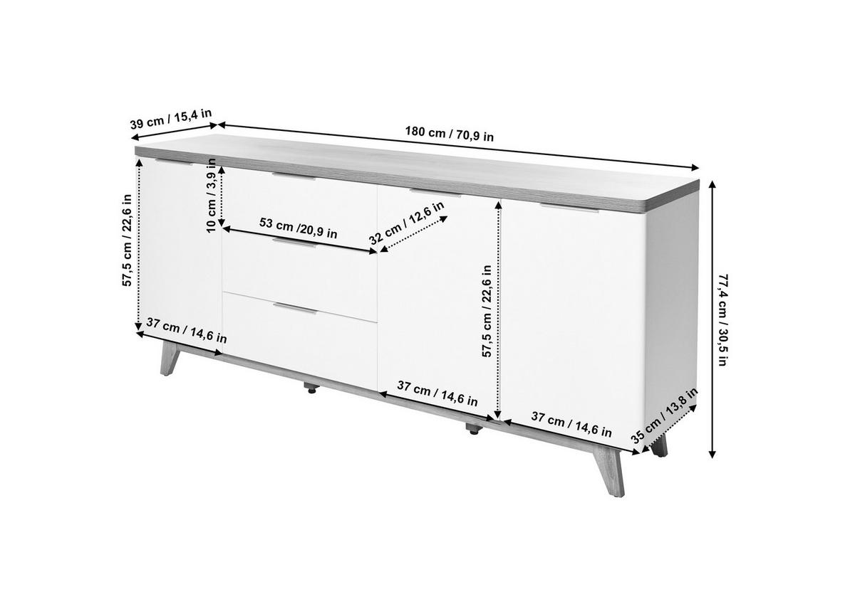 SIDEBOARD  in 180/77/39 cm  - Eichefarben/Alufarben, KONVENTIONELL, Holzwerkstoff/Metall (180/77/39cm) - Livetastic