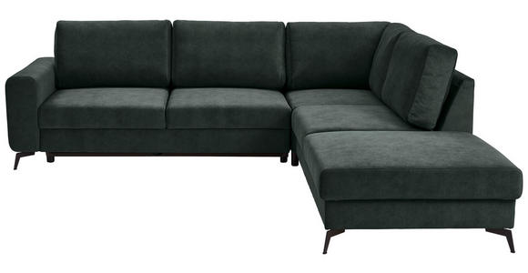 ECKSOFA Dunkelgrün Chenille Rückenkissen, Bettkasten, Schlaffunktion, Rücken echt, Liegefläche im Originalstoff  - Dunkelgrün/Schwarz, KONVENTIONELL, Textil/Metall (275/257cm) - Carryhome