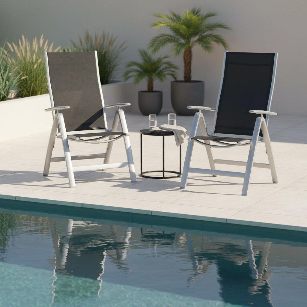 GARTENKLAPPSESSEL-SET in Metall, Textil Schwarz  - Silberfarben/Schwarz, ROMANTIK / LANDHAUS, Textil/Metall (60/108/70cm) - Gardenson